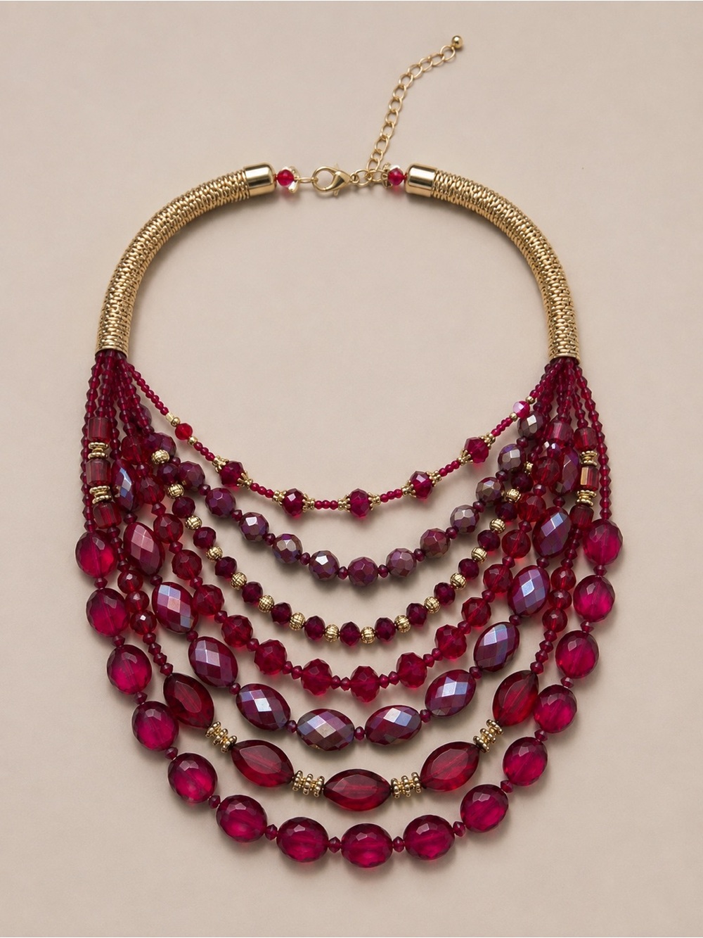 Ruby Red & Gold Multi-Strand Statement Necklace - Picture 2 of 2